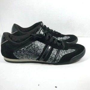 Champion Training Shoes Women Suede Leather Paisley Print Black Silver 9.5